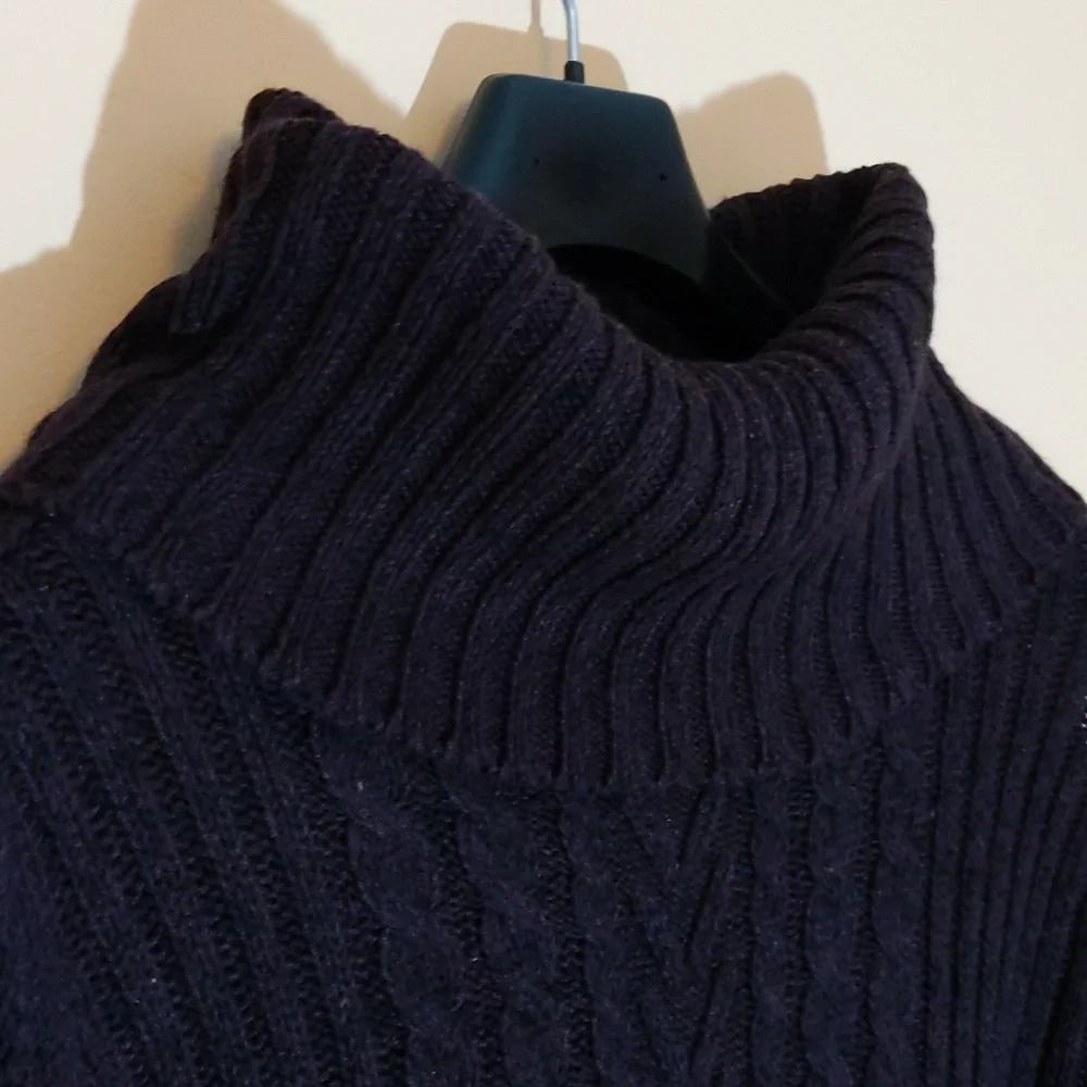 GeorgelPurple Turtleneck Sweater Dress With Cold Shouldered Sleeve Acrylic Blend - Picture 7 of 14